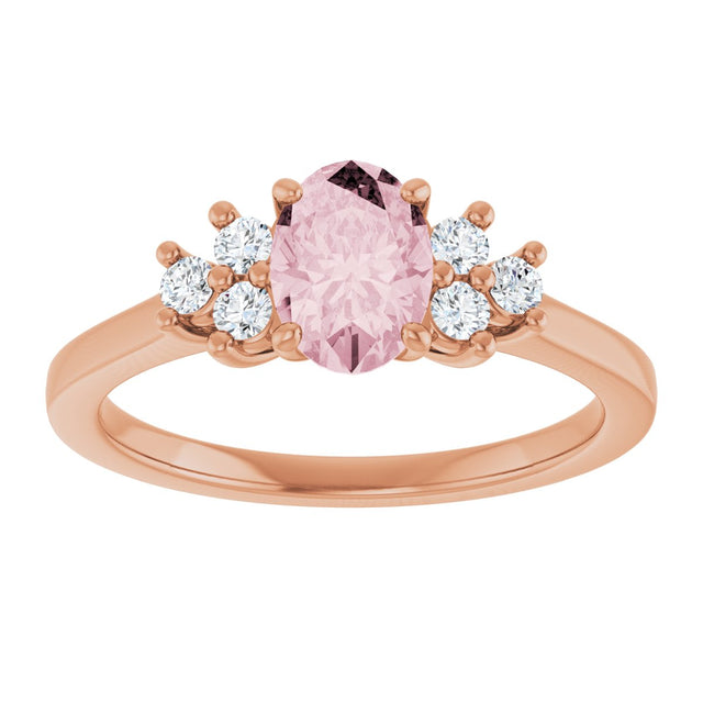 14K Gold Oval Natural Pink Morganite & Natural Diamond Accented Ring – 7x5mm - Rose Gold - view 3