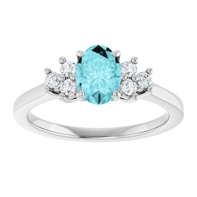 14K Gold Oval Natural Blue Zircon & Natural Diamond Accented Ring – 7x5mm - White Gold - view 3