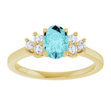 14K Gold Oval Natural Blue Zircon & Natural Diamond Accented Ring – 7x5mm - Yellow Gold - view 3
