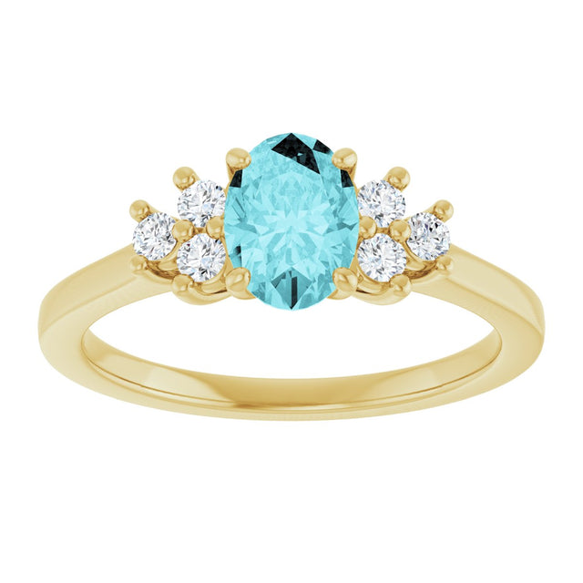 14K Gold Oval Natural Blue Zircon & Natural Diamond Accented Ring – 7x5mm - Yellow Gold - view 3