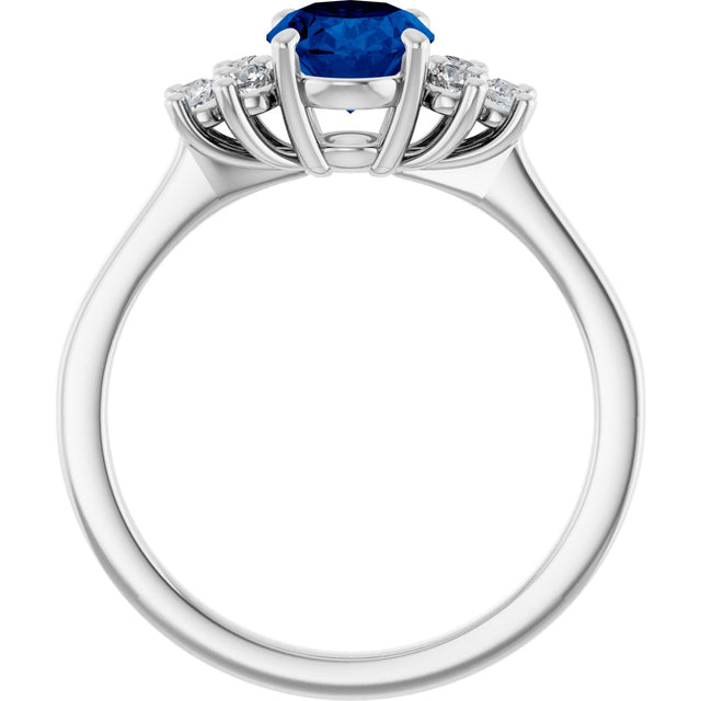 10K Gold Oval Lab-Grown Blue Sapphire & Lab-Grown Diamond Accented Ring - White Gold - view 2