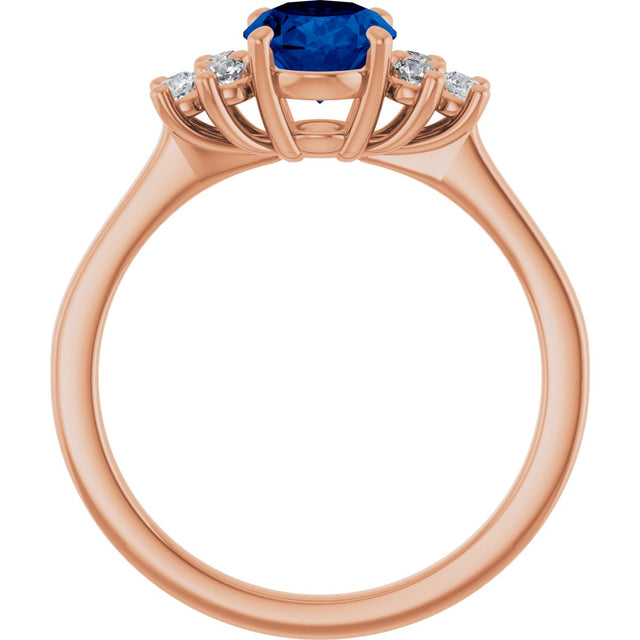 14K Gold Oval Lab-Grown Blue Sapphire & Lab-Grown Diamond Accented Ring – 6x4mm - Rose Gold - view 2