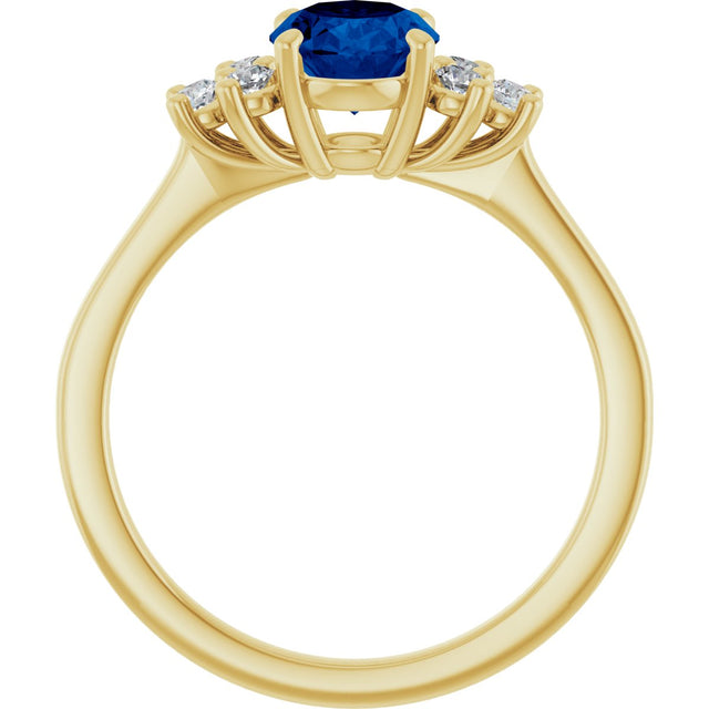 10K Gold Oval Lab-Grown Blue Sapphire & Lab-Grown Diamond Accented Ring - Yellow Gold - view 2