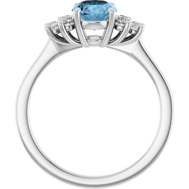 Platinum Oval Natural Sky Blue Topaz & Lab-Grown Diamond Accented Ring - view 2