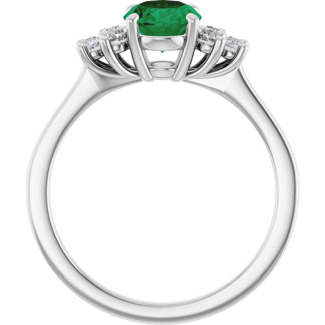 10K Gold Oval Lab-Grown Emerald & Lab-Grown Diamond Accented Ring - White Gold - view 2