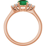 14K Gold Oval Lab-Grown Emerald & Lab-Grown Diamond Accented Ring – 6x4mm - Rose Gold - view 2