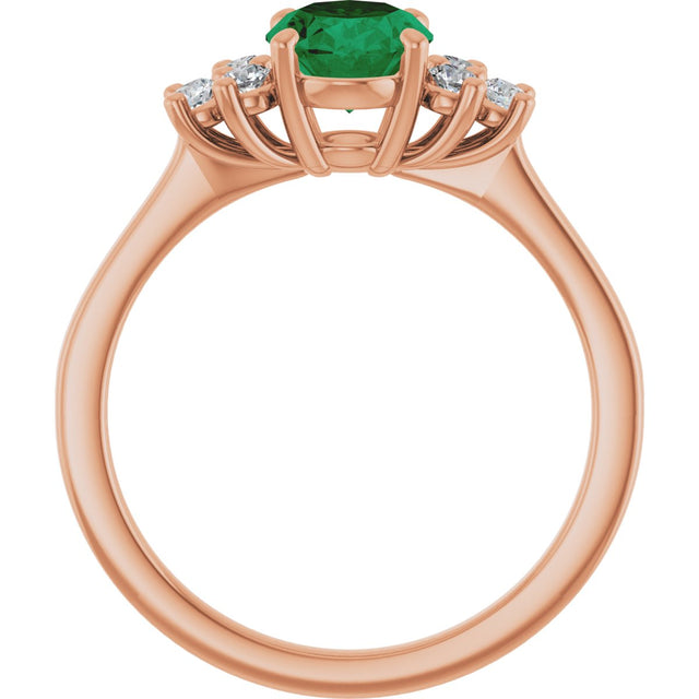 14K Gold Oval Lab-Grown Emerald & Lab-Grown Diamond Accented Ring – 6x4mm - Rose Gold - view 2