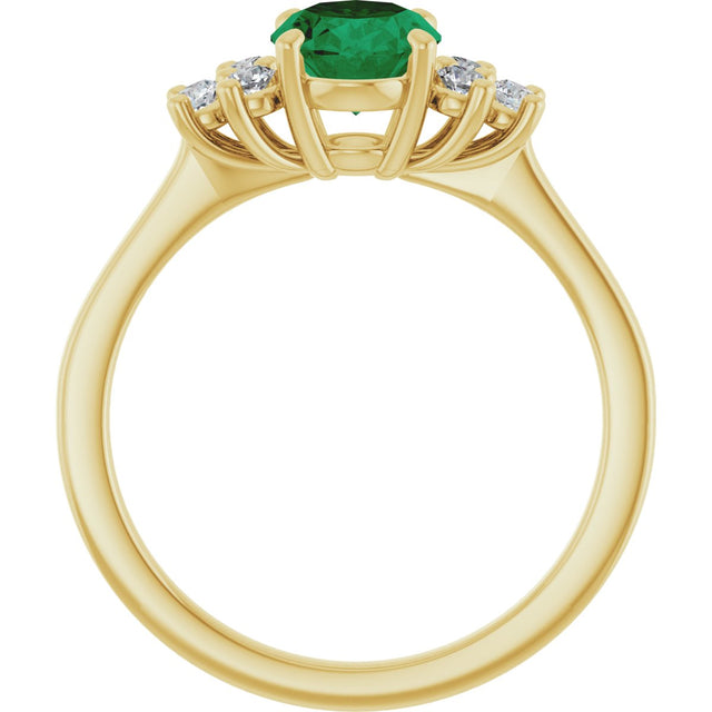 10K Gold Oval Lab-Grown Emerald & Lab-Grown Diamond Accented Ring - Yellow Gold - view 2