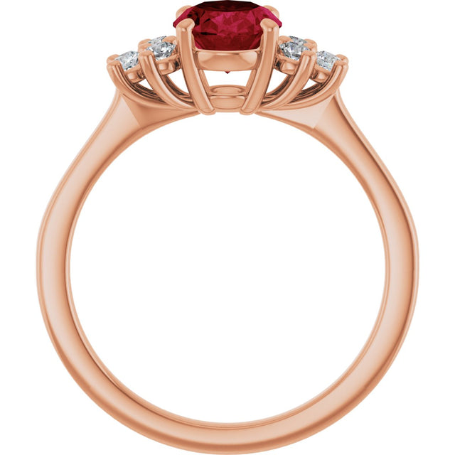 14K Gold Oval Lab-Grown Ruby & Lab-Grown Diamond Accented Ring – 6x4mm - Rose Gold - view 2