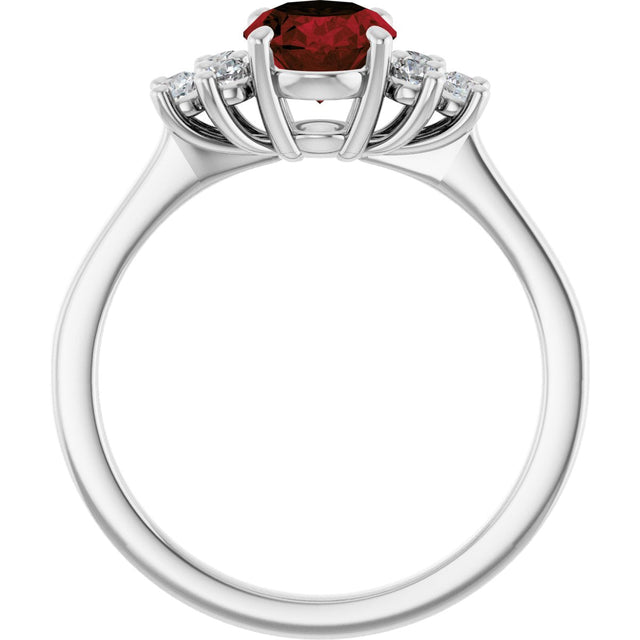 10K Gold Oval Natural Mozambique Garnet & Lab-Grown Diamond Accented Ring - White Gold - view 2