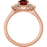 14K Gold Oval Natural Mozambique Garnet & Lab-Grown Diamond Accented Ring - Rose Gold - view 2
