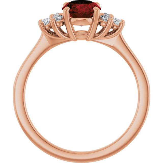 14K Gold Oval Natural Mozambique Garnet & Lab-Grown Diamond Accented Ring - Rose Gold - view 2