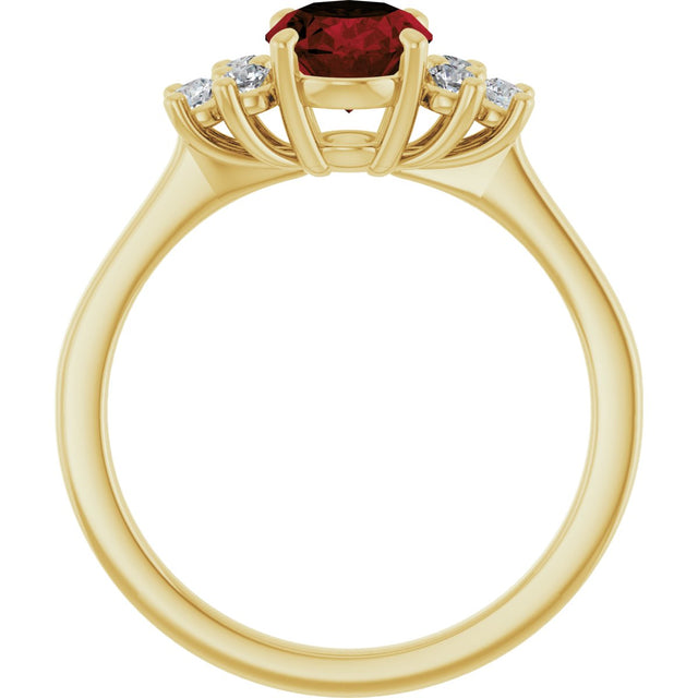 10K Gold Oval Natural Mozambique Garnet & Lab-Grown Diamond Accented Ring - Yellow Gold - view 2
