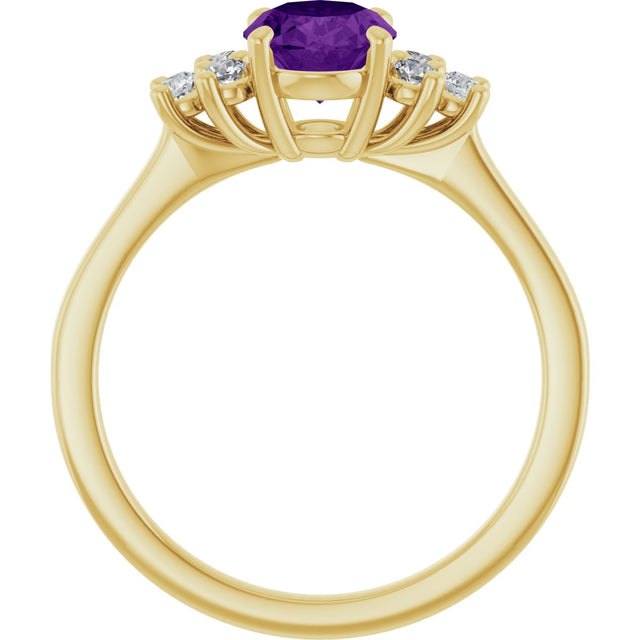 10K Gold Oval Natural Amethyst & Lab-Grown Diamond Accented Ring - Yellow Gold - view 2