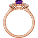 14K Gold Oval Natural Amethyst & Lab-Grown Diamond Accented Ring - Rose Gold - view 2