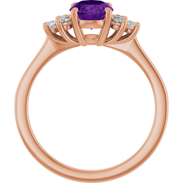 14K Gold Oval Natural Amethyst & Lab-Grown Diamond Accented Ring - Rose Gold - view 2