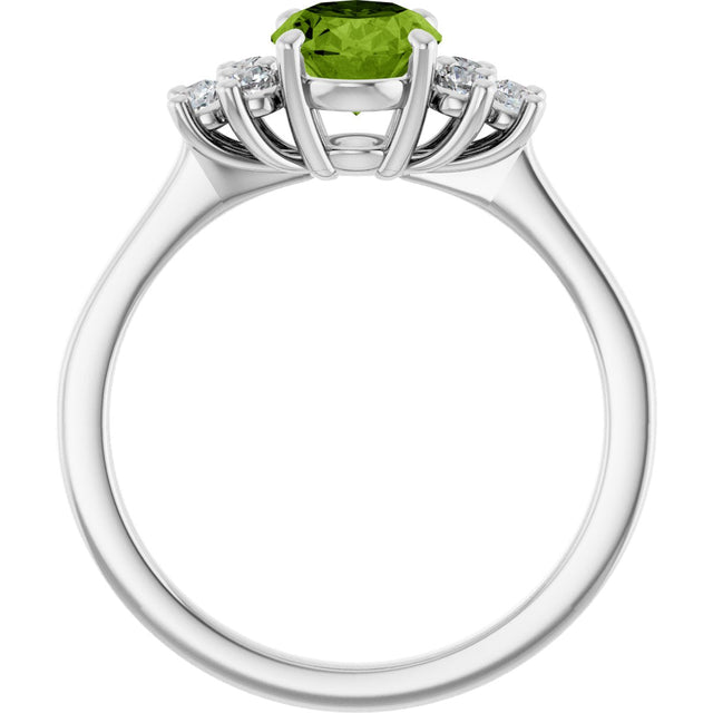 10K Gold Oval Natural Peridot & Lab-Grown Diamond Accented Ring - White Gold - view 2