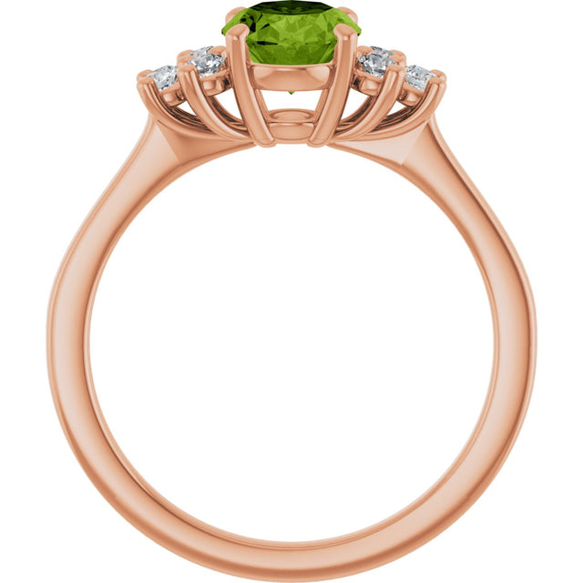 14K Gold Oval Natural Peridot & Lab-Grown Diamond Accented Ring - Rose Gold - view 2