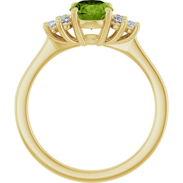 10K Gold Oval Natural Peridot & Lab-Grown Diamond Accented Ring - Yellow Gold - view 2