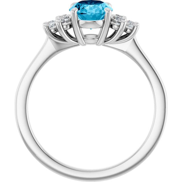 10K Gold Oval Natural Aquamarine & Lab-Grown Diamond Accented Ring - White Gold - view 2