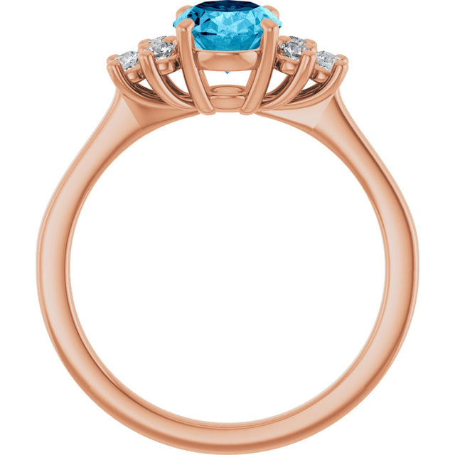 14K Gold Oval Natural Aquamarine & Lab-Grown Diamond Accented Ring - Rose Gold - view 2