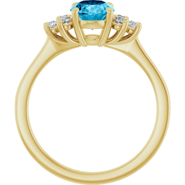 14K Gold Oval Natural Aquamarine & Lab-Grown Diamond Accented Ring - Yellow Gold - view 2