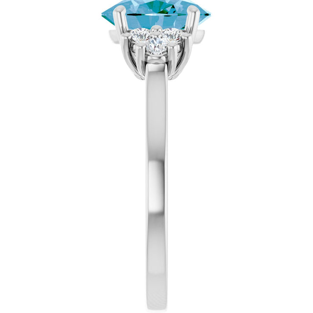 14K Gold Oval Natural Swiss Blue Topaz & Natural Diamond Accented Ring - White Gold - view 4