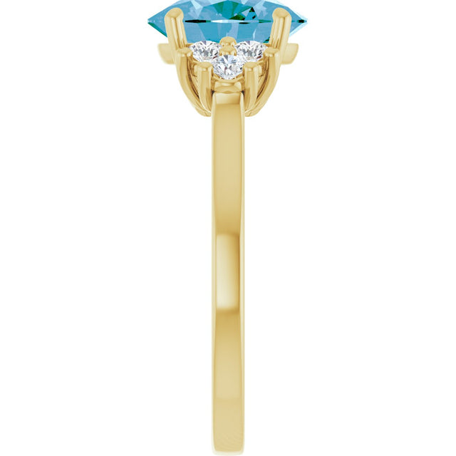 14K Gold Oval Natural Swiss Blue Topaz & Natural Diamond Accented Ring - Yellow Gold - view 4