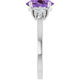14K Gold Oval Natural Amethyst & Natural Diamond Accented Ring – 9x7mm - White Gold - view 4
