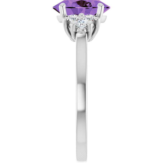 14K Gold Oval Natural Amethyst & Natural Diamond Accented Ring – 9x7mm - White Gold - view 4