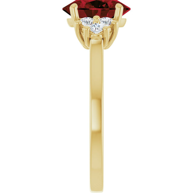 14K Gold Oval Natural Mozambique Garnet & Natural Diamond Accented Ring – 9x7mm - Yellow Gold - view 4