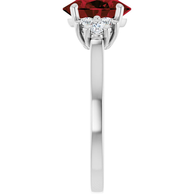 14K Gold Oval Natural Mozambique Garnet & Natural Diamond Accented Ring – 9x7mm - White Gold - view 4