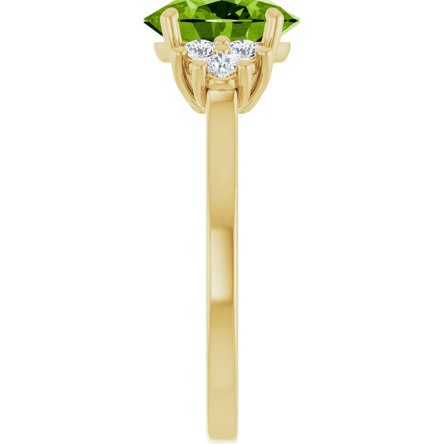 14K Gold Oval Natural Peridot & Natural Diamond Accented Ring – 9x7mm - Yellow Gold - view 4