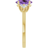14K Gold Oval Natural Amethyst & Natural Diamond Accented Ring – 9x7mm - Yellow Gold - view 4