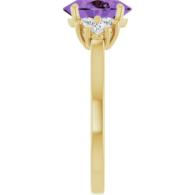 14K Gold Oval Natural Amethyst & Natural Diamond Accented Ring – 9x7mm - Yellow Gold - view 4