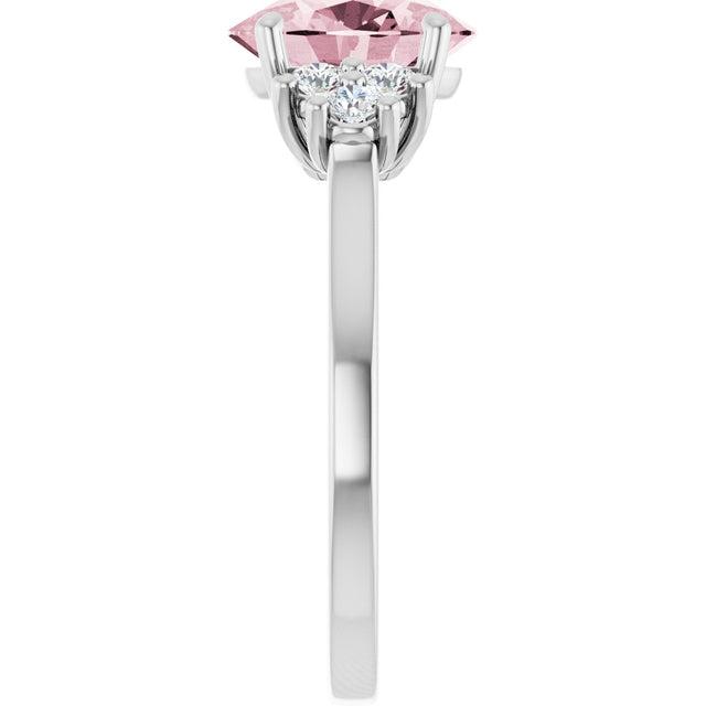 14K Gold Oval Natural Pink Morganite & Natural Diamond Accented Ring – 7x5mm - White Gold - view 4