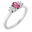 14K Gold Oval Natural Pink Tourmaline & Natural Diamond Accented Ring – 6mm Stones - White Gold