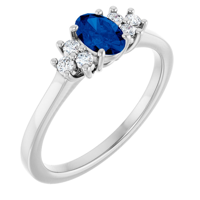 Platinum Oval Lab-Grown Blue Sapphire & Lab-Grown Diamond Accented Ring