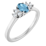 Platinum Oval Natural Sky Blue Topaz & Lab-Grown Diamond Accented Ring