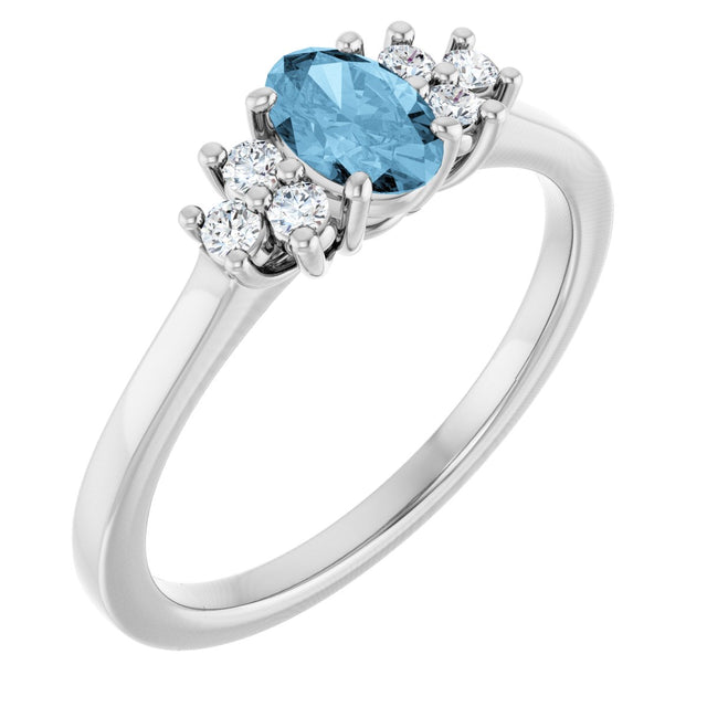 Platinum Oval Natural Sky Blue Topaz & Lab-Grown Diamond Accented Ring