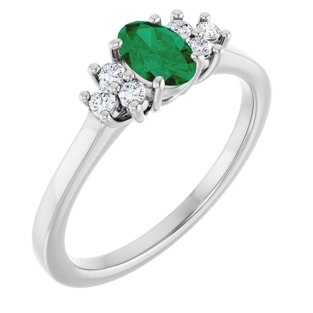 Platinum Oval Lab-Grown Emerald & Lab-Grown Diamond Accented Ring