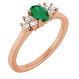 14K Gold Oval Lab-Grown Emerald & Lab-Grown Diamond Accented Ring – 6x4mm - Rose Gold