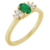 10K Gold Oval Lab-Grown Emerald & Lab-Grown Diamond Accented Ring - Yellow Gold