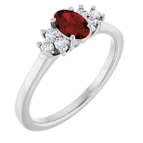 Platinum Oval Natural Mozambique Garnet & Lab-Grown Diamond Accented Ring
