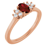14K Gold Oval Natural Mozambique Garnet & Lab-Grown Diamond Accented Ring - Rose Gold