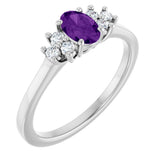 Platinum Oval Natural Amethyst & Lab-Grown Diamond Accented Ring
