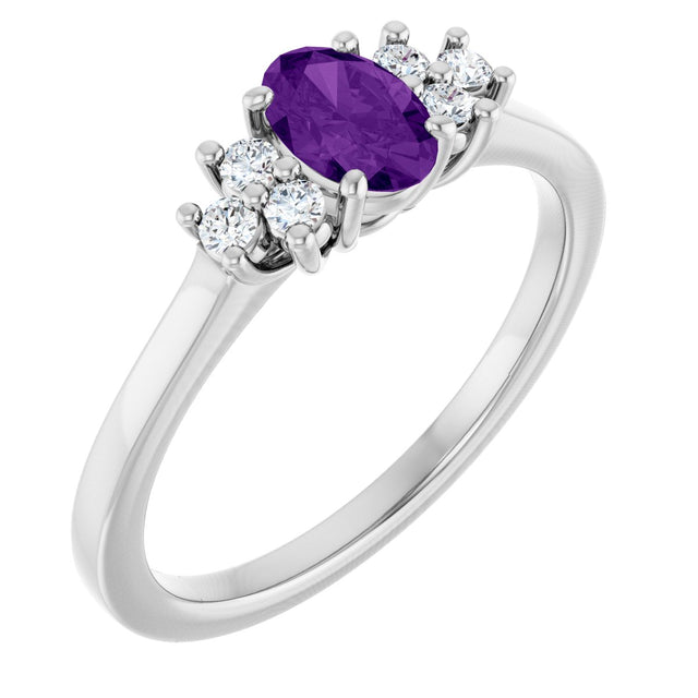 Platinum Oval Natural Amethyst & Lab-Grown Diamond Accented Ring
