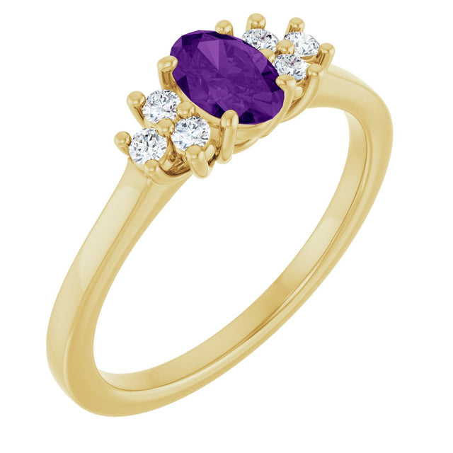 10K Gold Oval Natural Amethyst & Lab-Grown Diamond Accented Ring - Yellow Gold