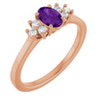 14K Gold Oval Natural Amethyst & Lab-Grown Diamond Accented Ring - Rose Gold
