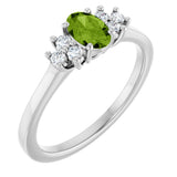 10K Gold Oval Natural Peridot & Lab-Grown Diamond Accented Ring - White Gold